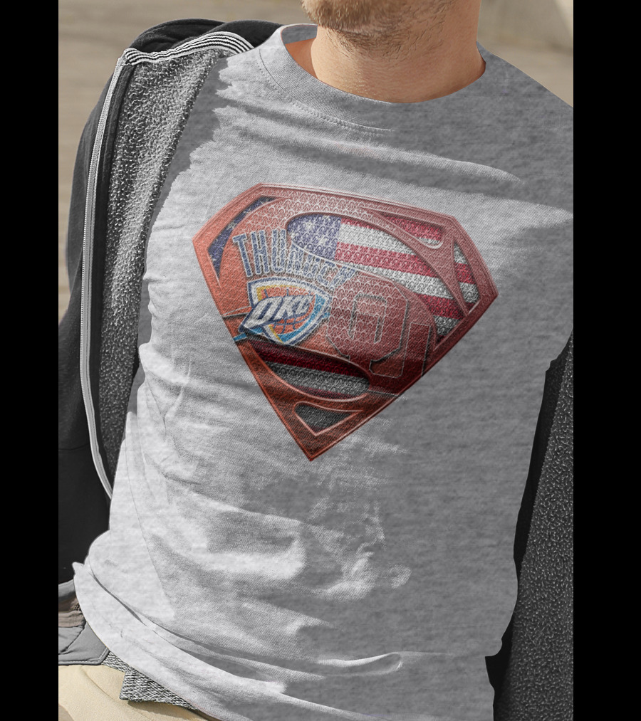 Oklahoma City Thunder American Flag Superman Ou Logo Fusion T-Shirt