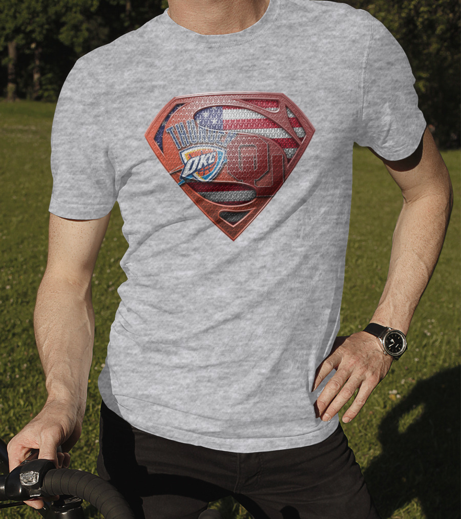 Oklahoma City Thunder American Flag Superman Ou Logo Fusion T-Shirt
