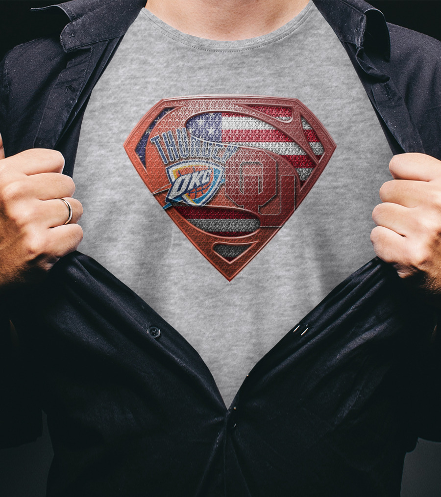 Oklahoma City Thunder American Flag Superman Ou Logo Fusion T-Shirt