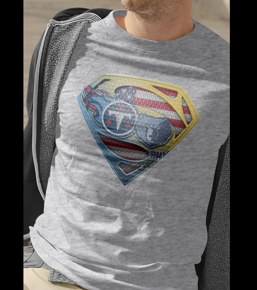 Tennessee Titans And Memphis Grizzlies Superman Shield American Flag T-Shirt