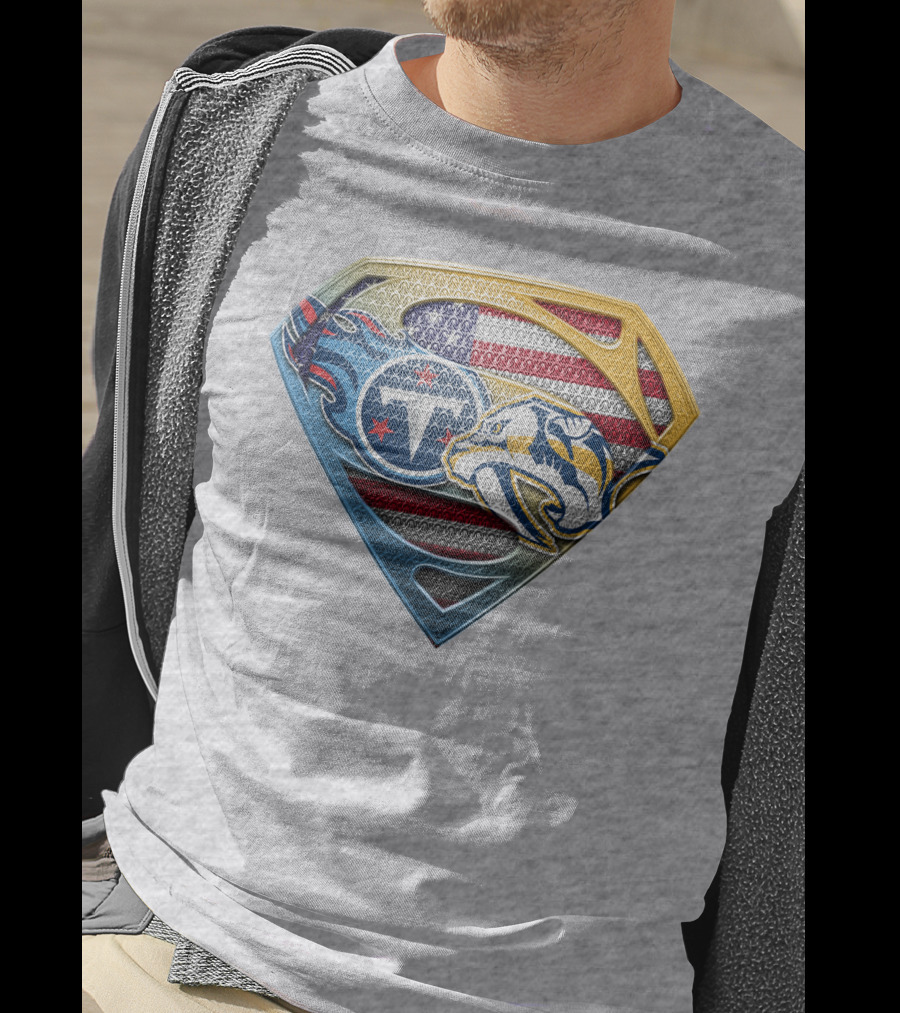 Tennessee Titans Pittsburgh Steelers American Flag Superman T-Shirt
