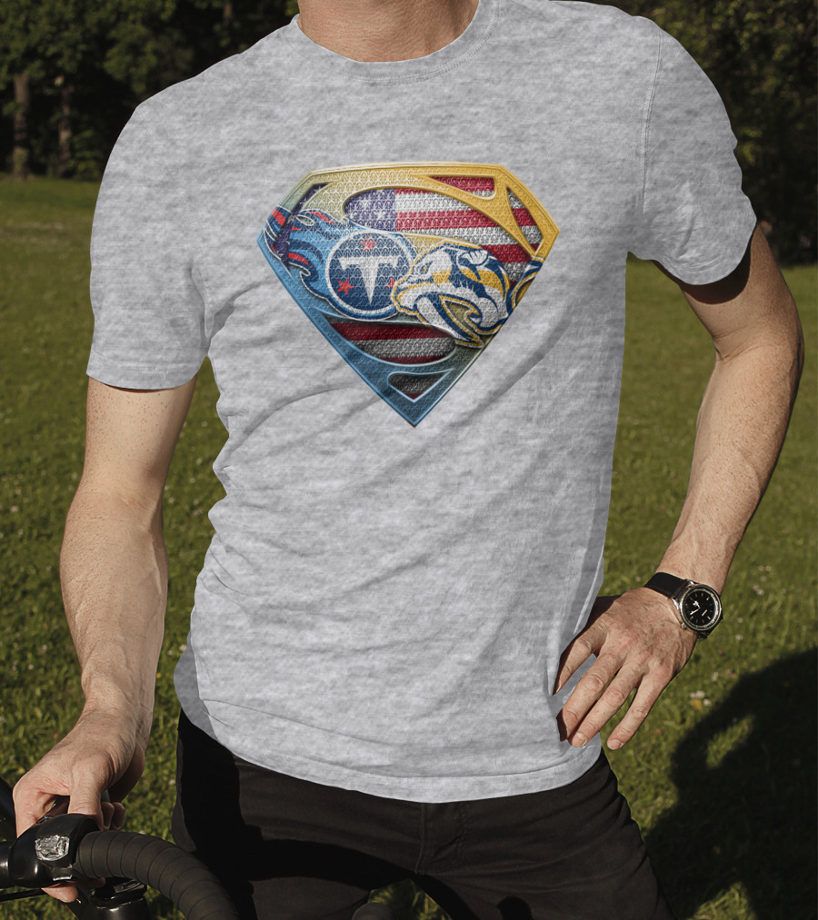 Tennessee Titans Pittsburgh Steelers American Flag Superman T-Shirt