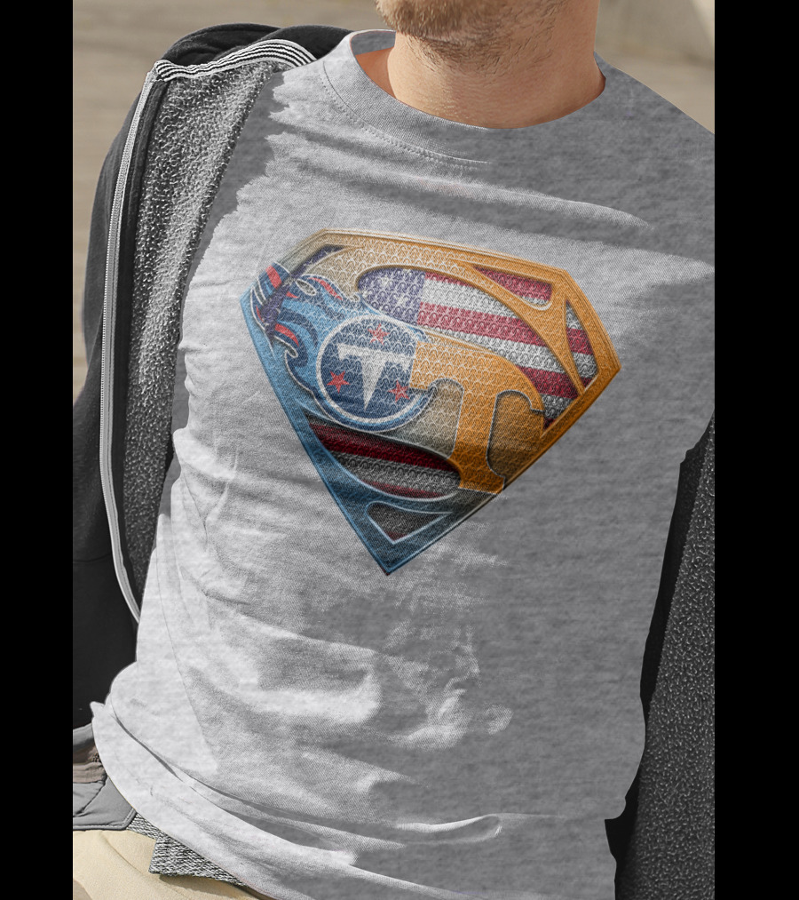 Tennessee Titans Superman Logo With American Flag Pattern T-Shirt