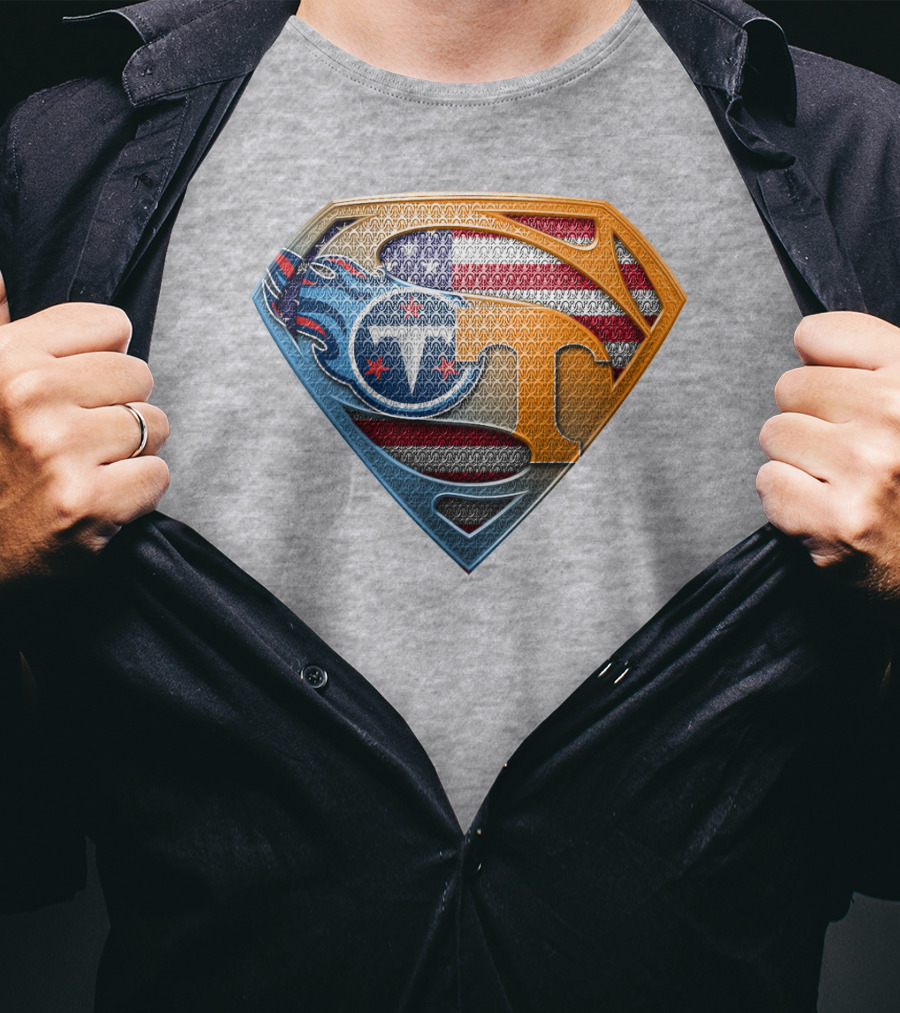 Tennessee Titans Superman Logo With American Flag Pattern T-Shirt