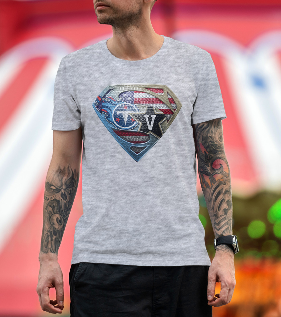 Tennessee Titans Usa Flag Shield Logo Superhero V T-Shirt