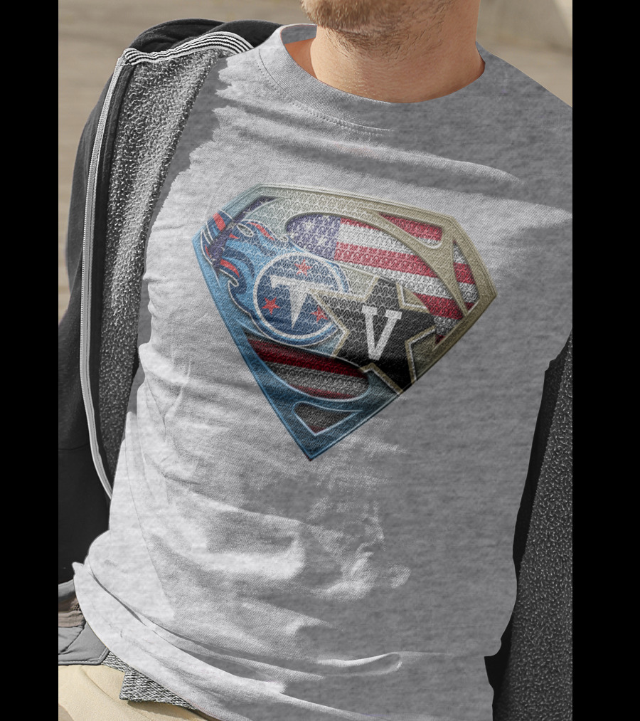 Tennessee Titans Usa Flag Shield Logo Superhero V T-Shirt