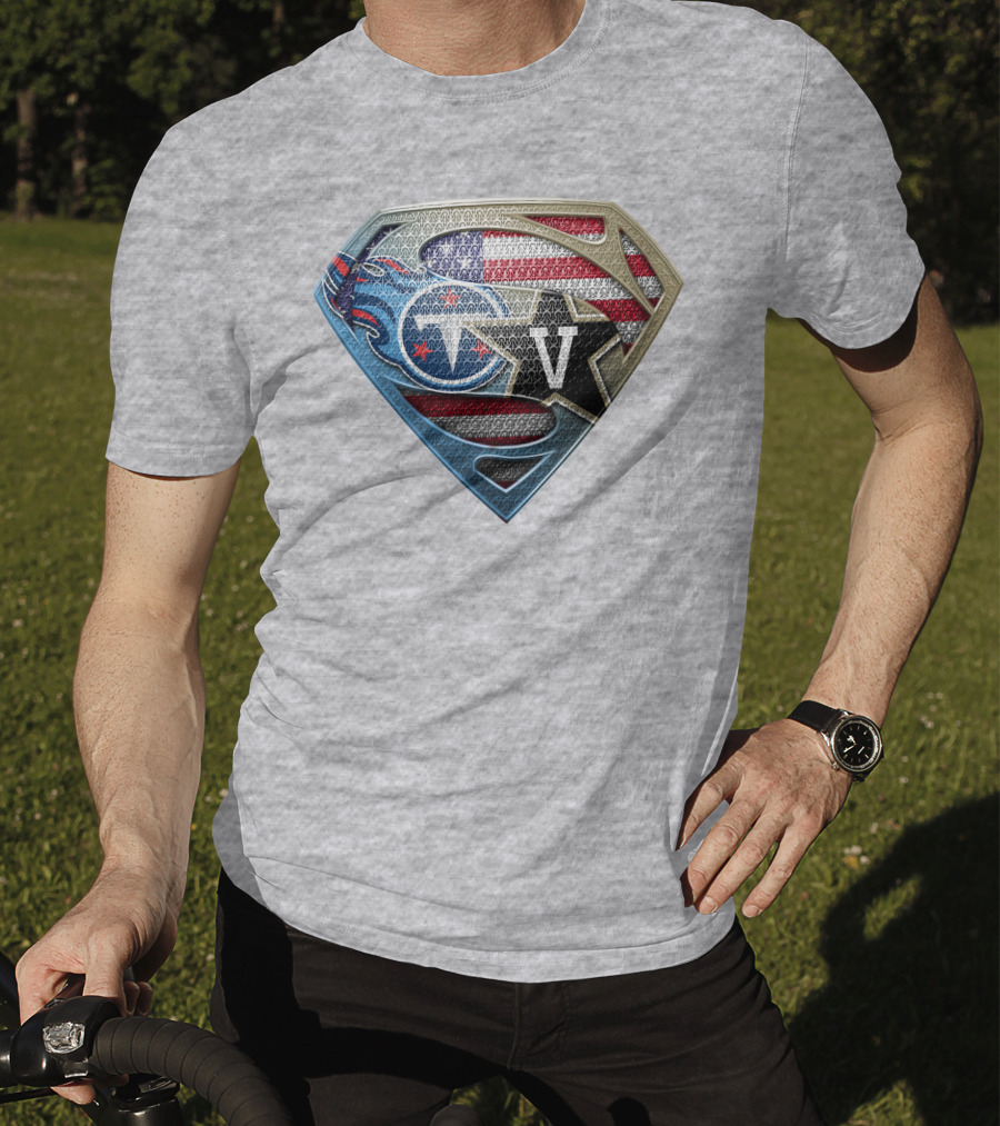 Tennessee Titans Usa Flag Shield Logo Superhero V T-Shirt