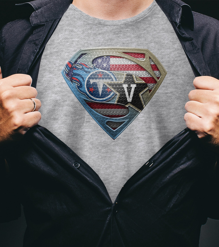 Tennessee Titans Usa Flag Shield Logo Superhero V T-Shirt