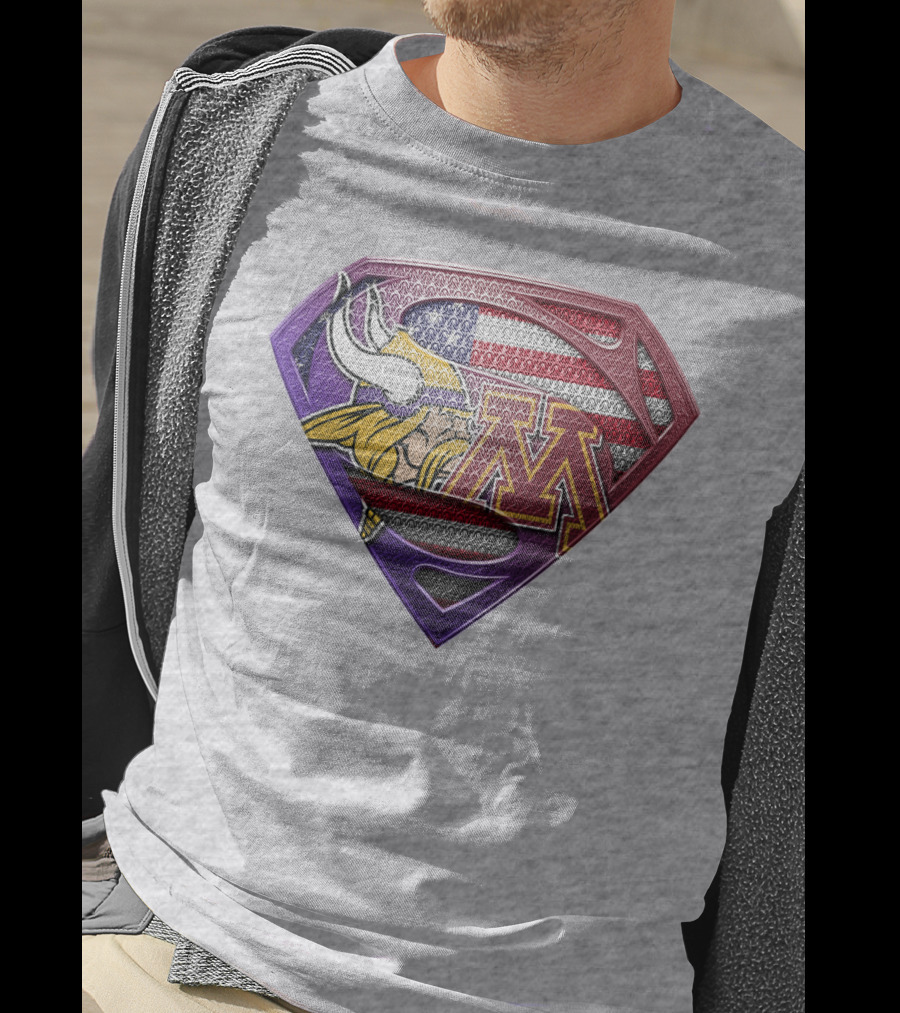 Minnesota Vikings And Golden Gophers American Flag Superman T-Shirt