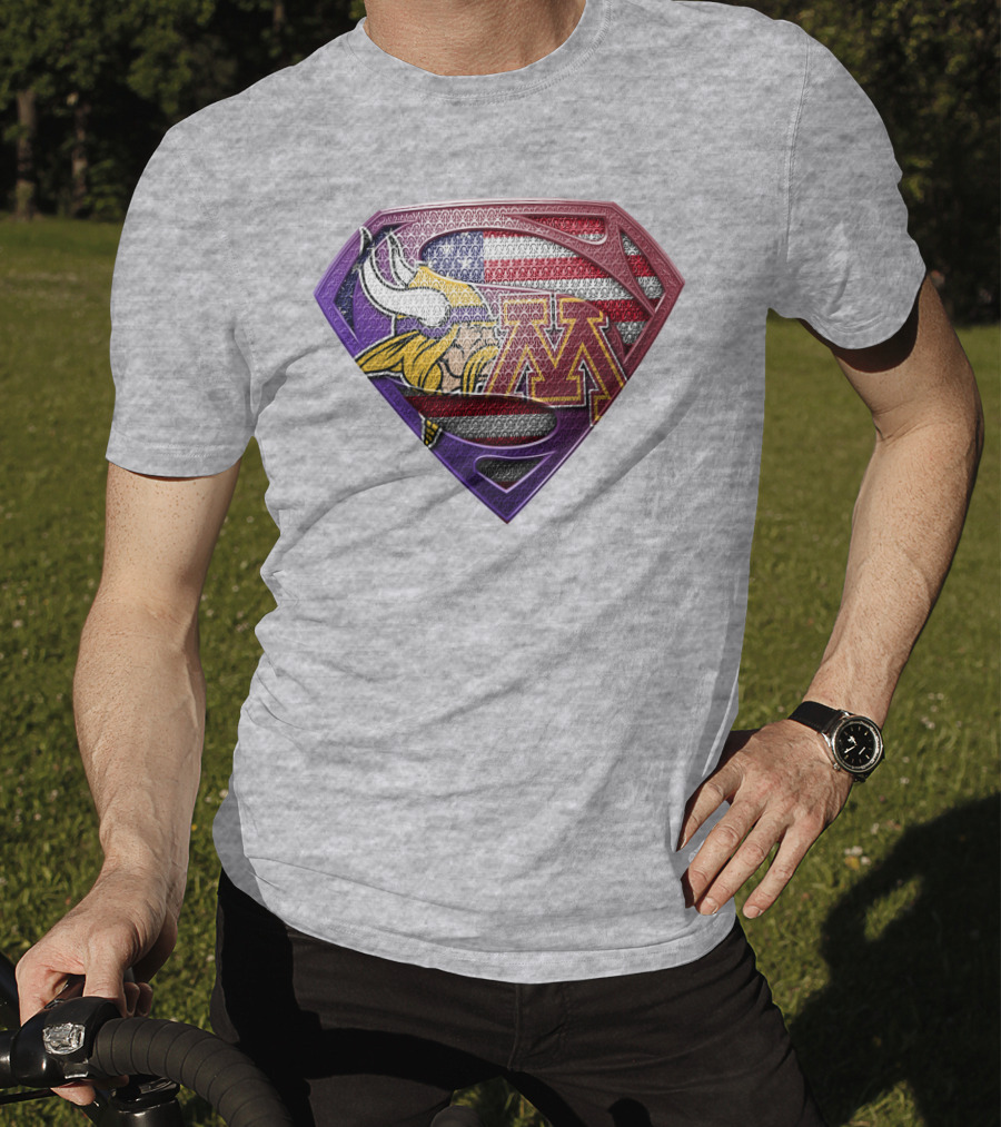 Minnesota Vikings And Golden Gophers American Flag Superman T-Shirt