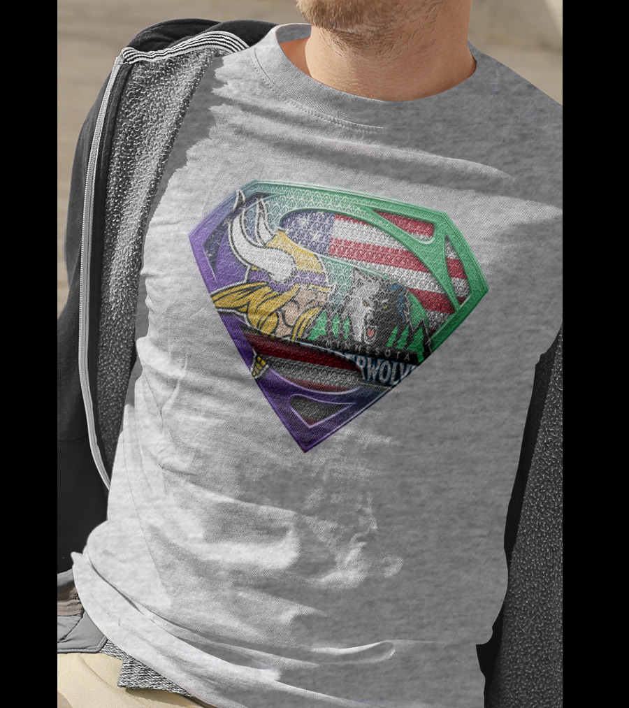 Minnesota Vikings Timberwolves American Flag Shield T-Shirt