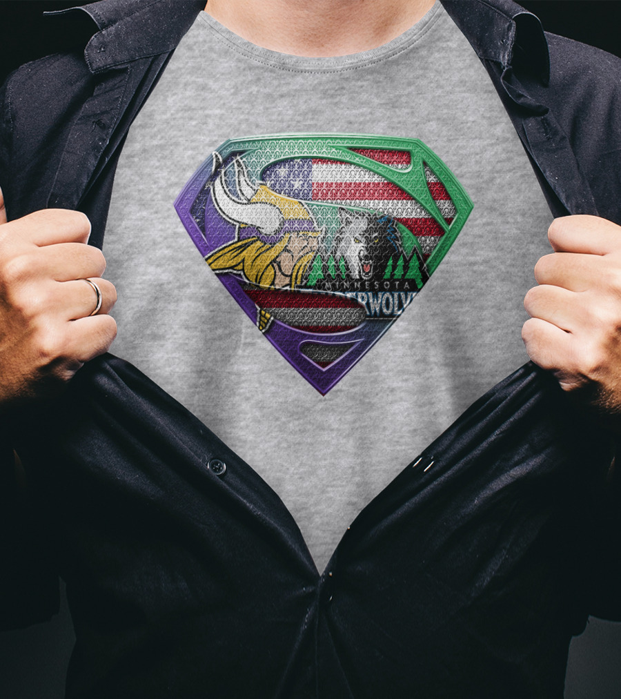 Minnesota Vikings Timberwolves American Flag Shield T-Shirt