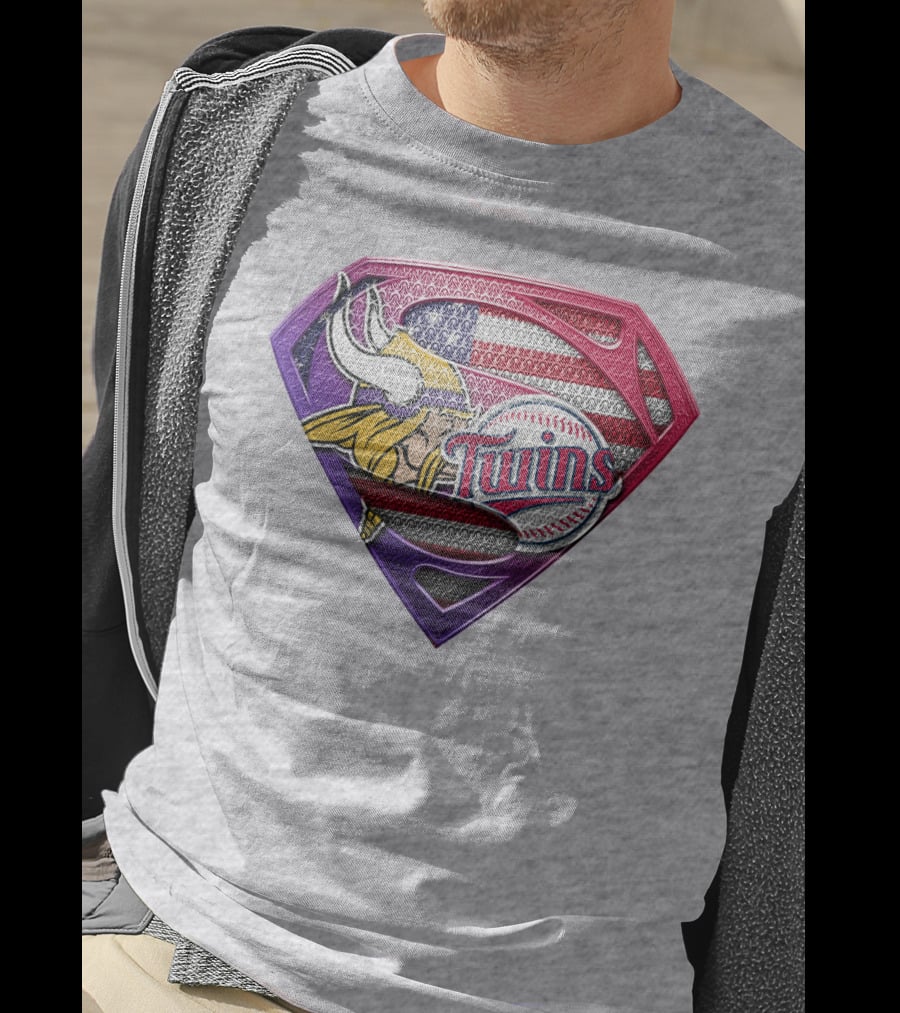 Minnesota Twins Vikings American Flag Superman T-Shirt