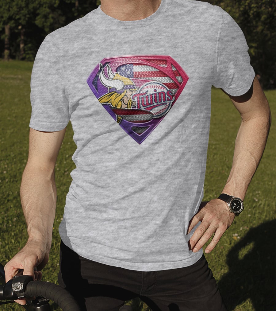 Minnesota Twins Vikings American Flag Superman T-Shirt