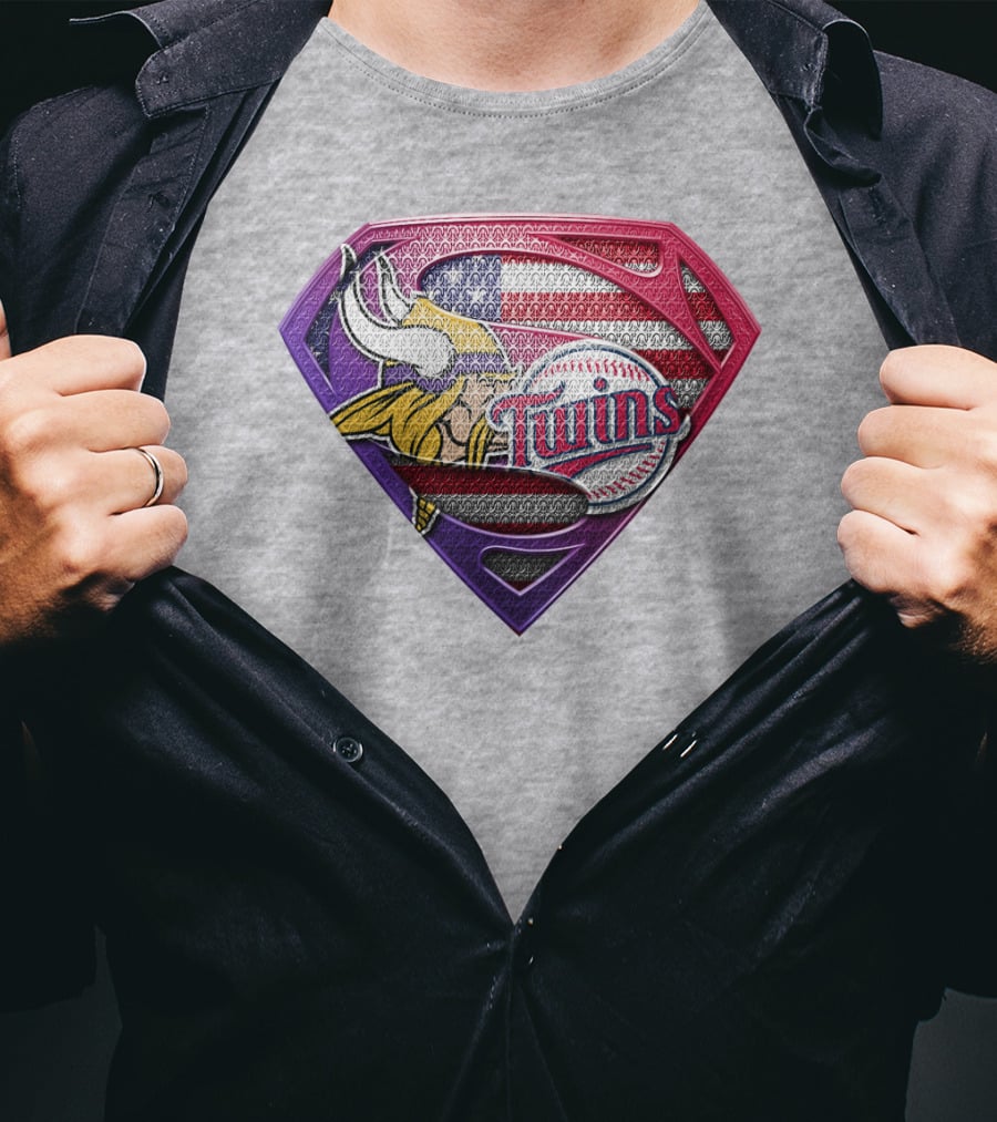 Minnesota Twins Vikings American Flag Superman T-Shirt