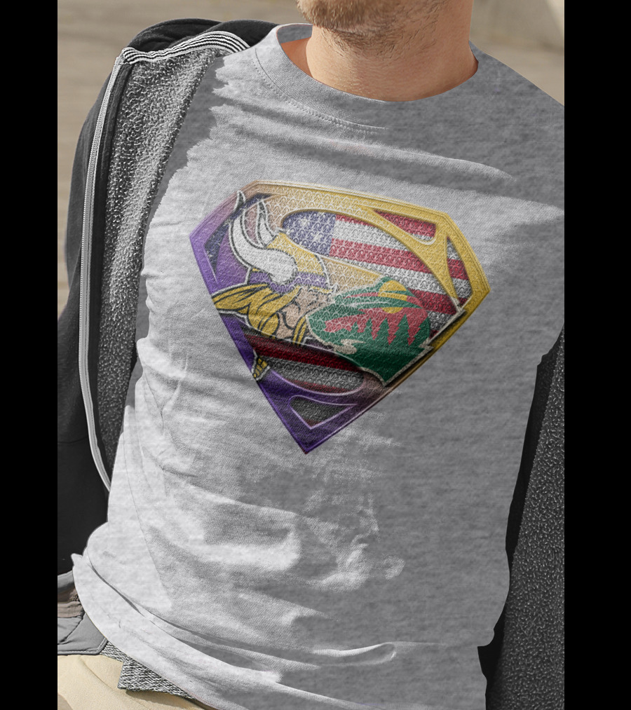 Superman Shield Minnesota Vikings Wild Usa Flag Combination T-Shirt