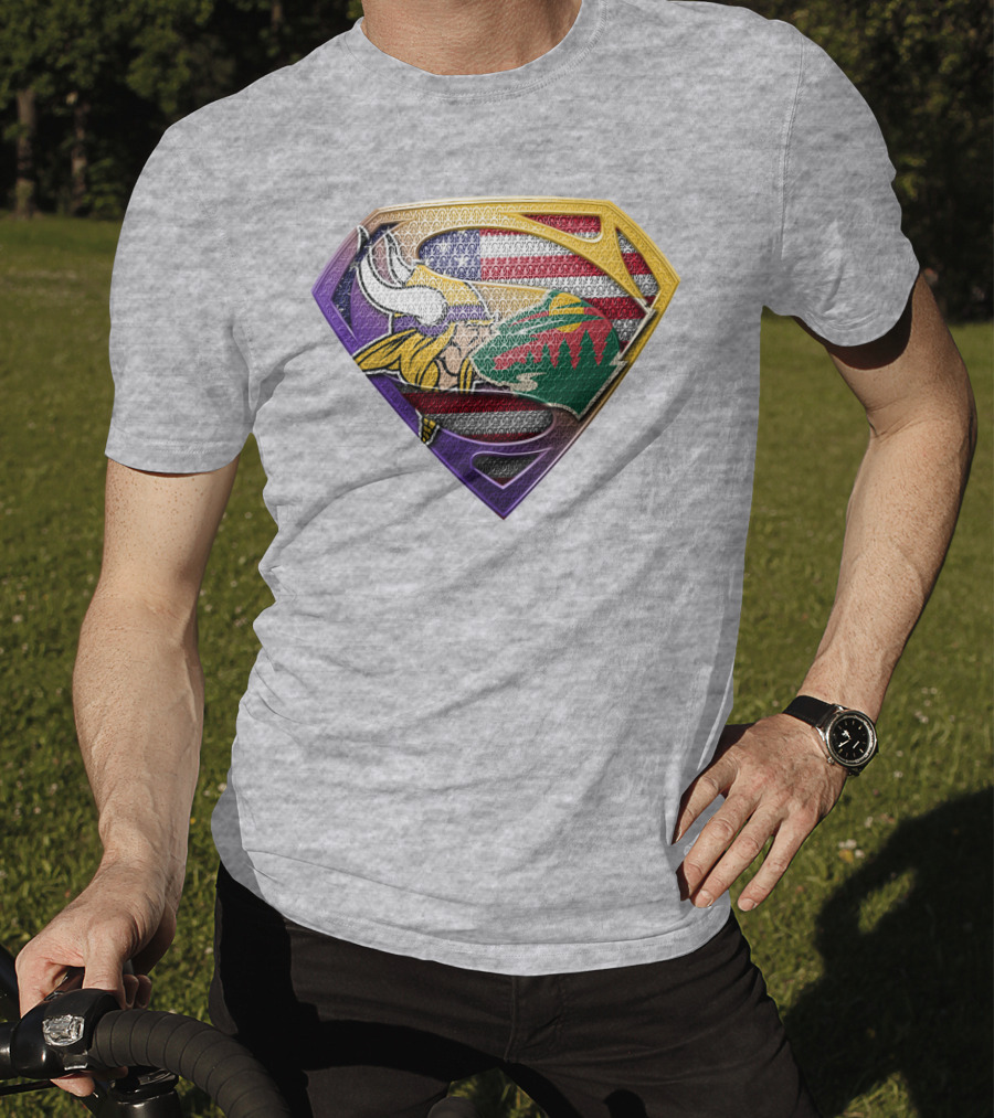 Superman Shield Minnesota Vikings Wild Usa Flag Combination T-Shirt
