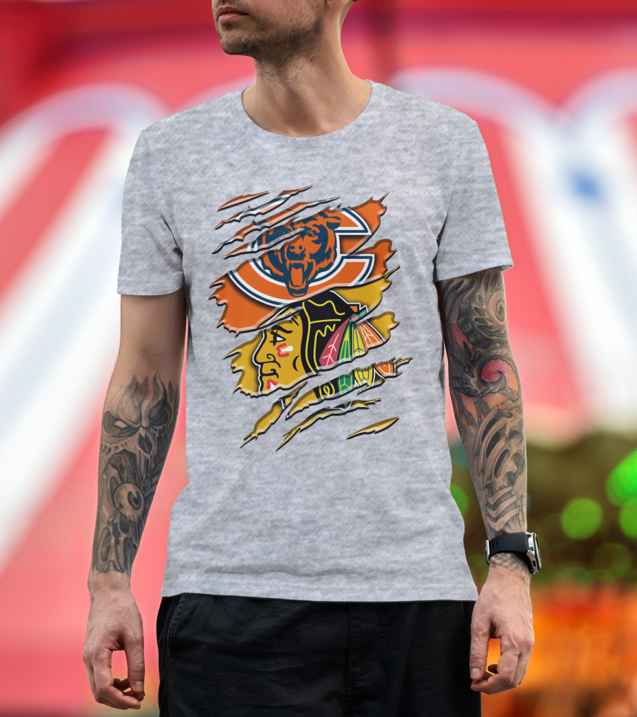 Chicago Bears And Blackhawks Torn T-Shirt
