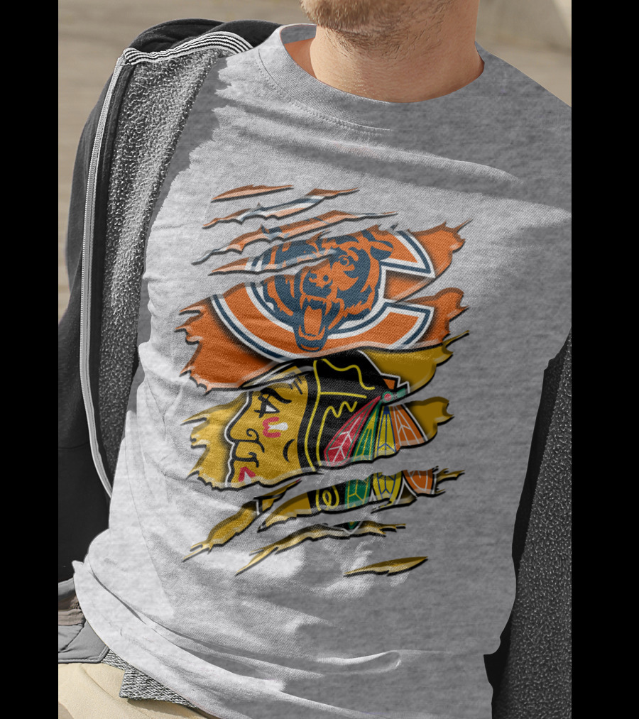 Chicago Bears And Blackhawks Torn T-Shirt
