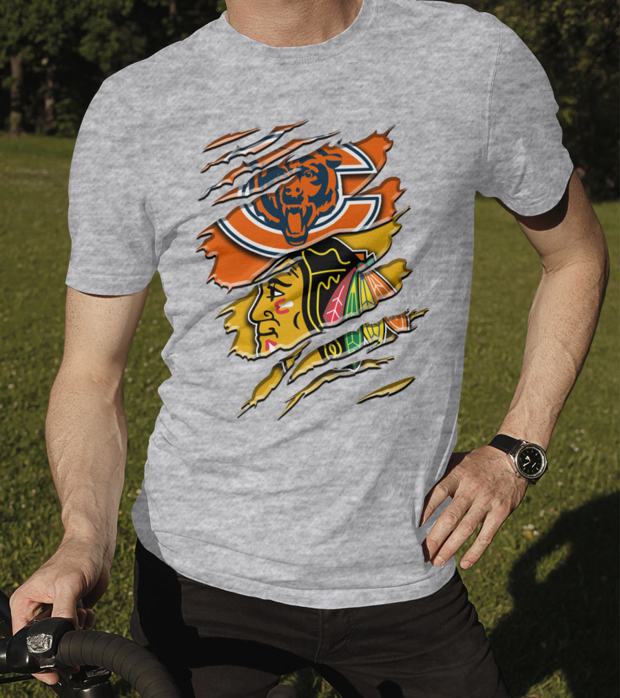 Chicago Bears And Blackhawks Torn T-Shirt
