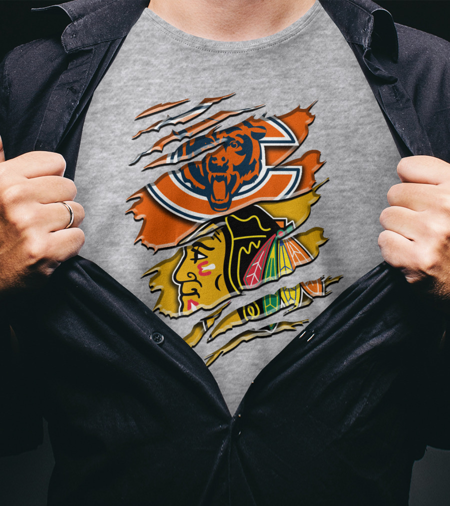 Chicago Bears And Blackhawks Torn T-Shirt