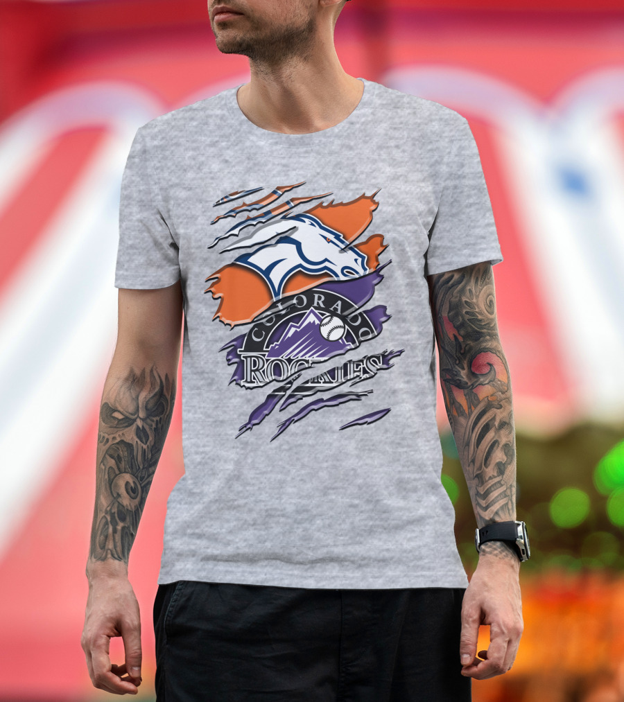 Denver Broncos Colorado Rockies Logos Torn Rah 018 T-Shirt