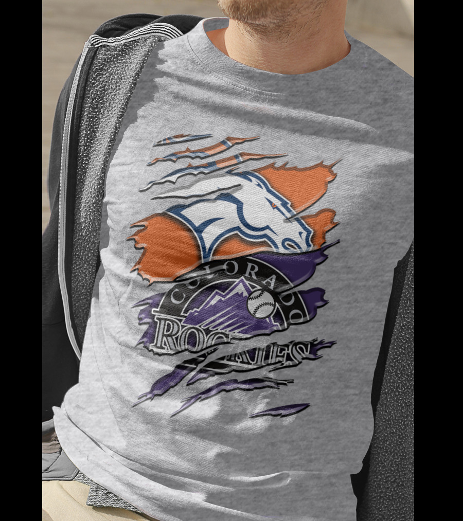 Denver Broncos Colorado Rockies Logos Torn Rah 018 T-Shirt