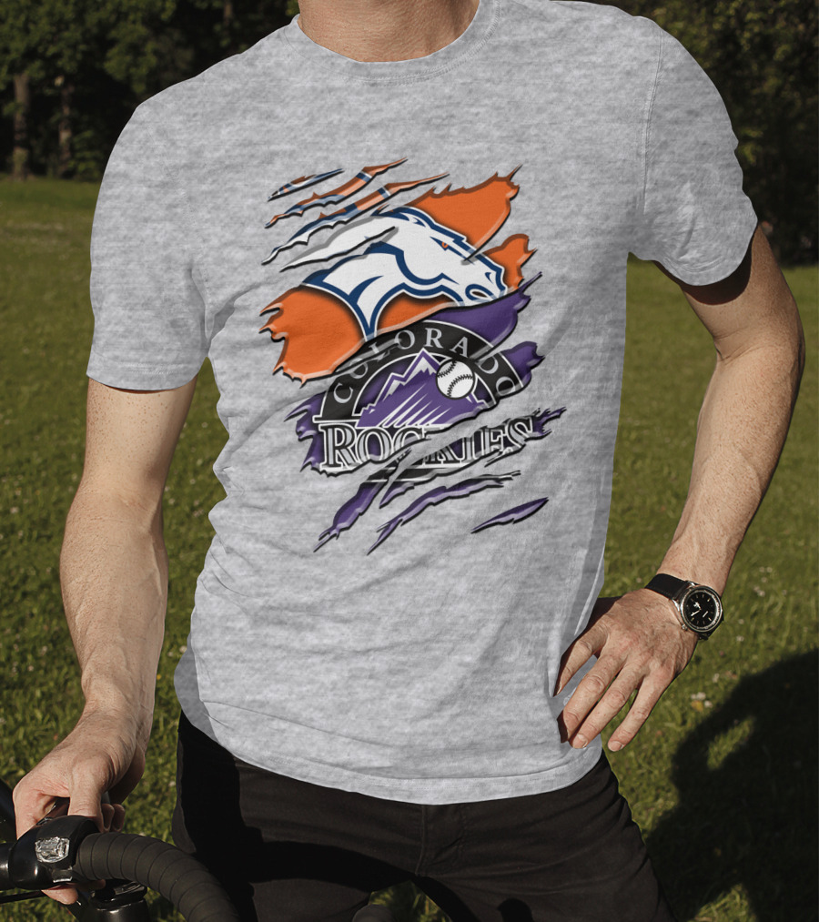 Denver Broncos Colorado Rockies Logos Torn Rah 018 T-Shirt