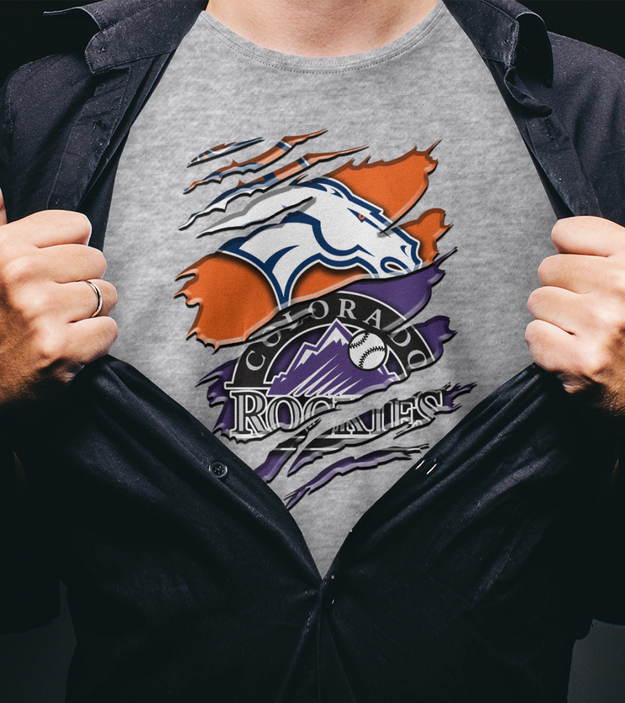 Denver Broncos Colorado Rockies Logos Torn Rah 018 T-Shirt