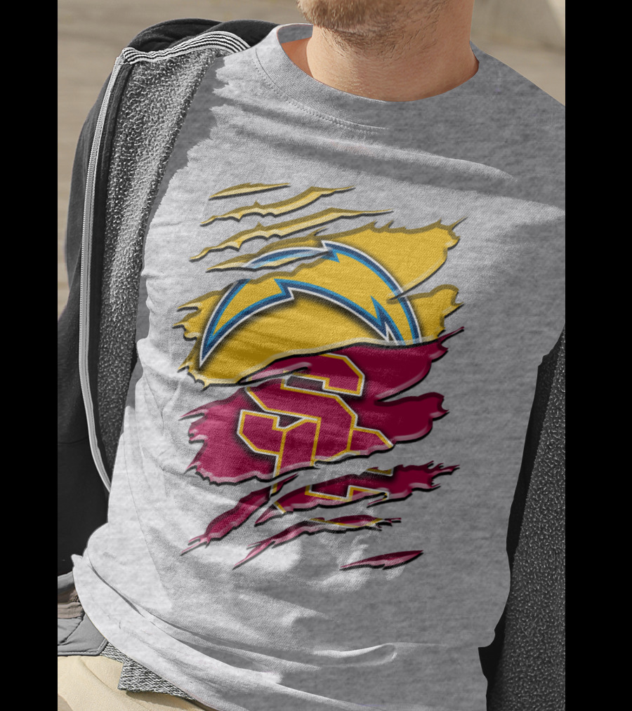 Los Angeles Chargers Usc Trojans Logo Merge T-Shirt