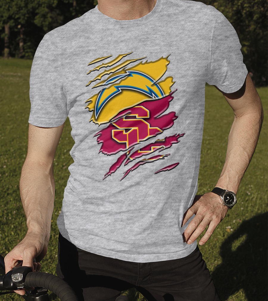 Los Angeles Chargers Usc Trojans Logo Merge T-Shirt