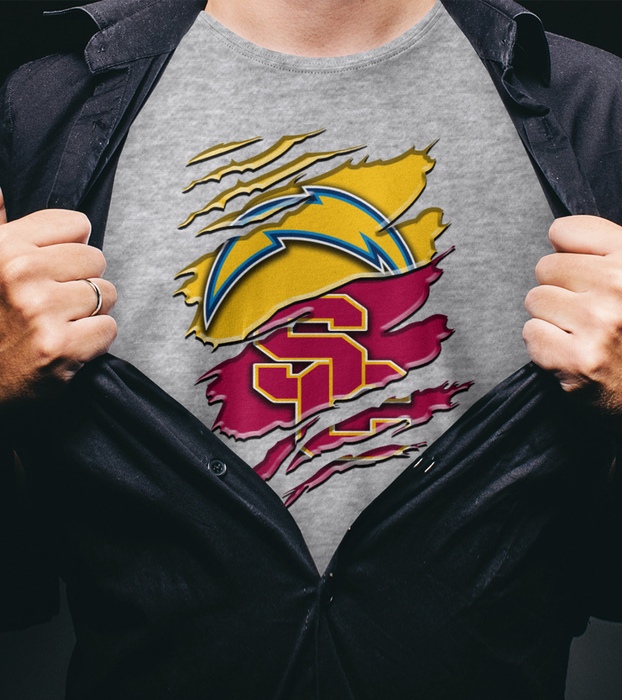 Los Angeles Chargers Usc Trojans Logo Merge T-Shirt