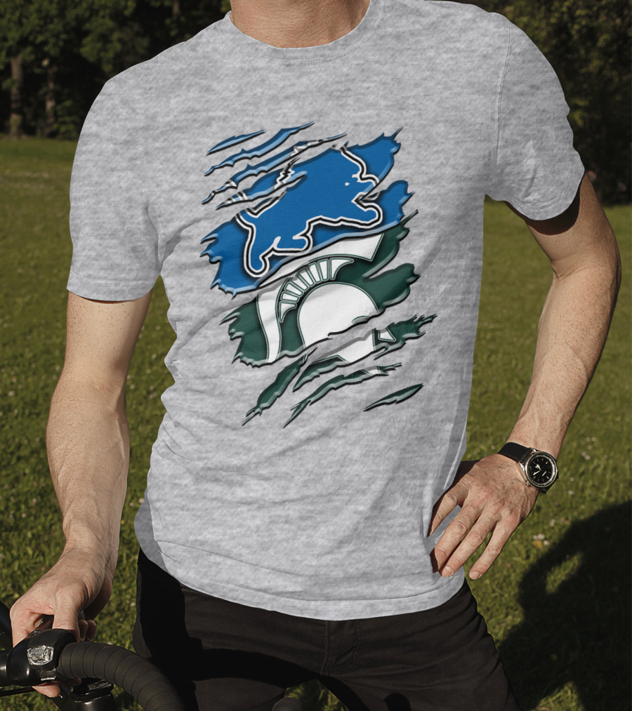 Detroit Lions Michigan State Spartans Ripped Claw Scratch Design Rah 076 T-Shirt