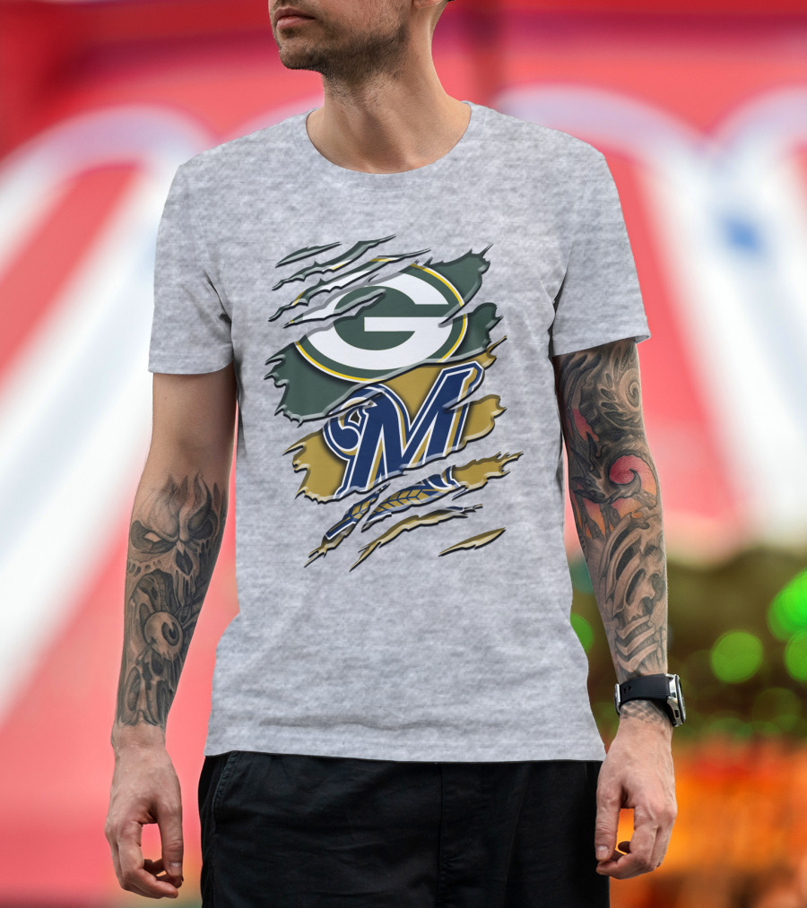 Green Bay Packers Milwaukee Brewers Crossover T-Shirt