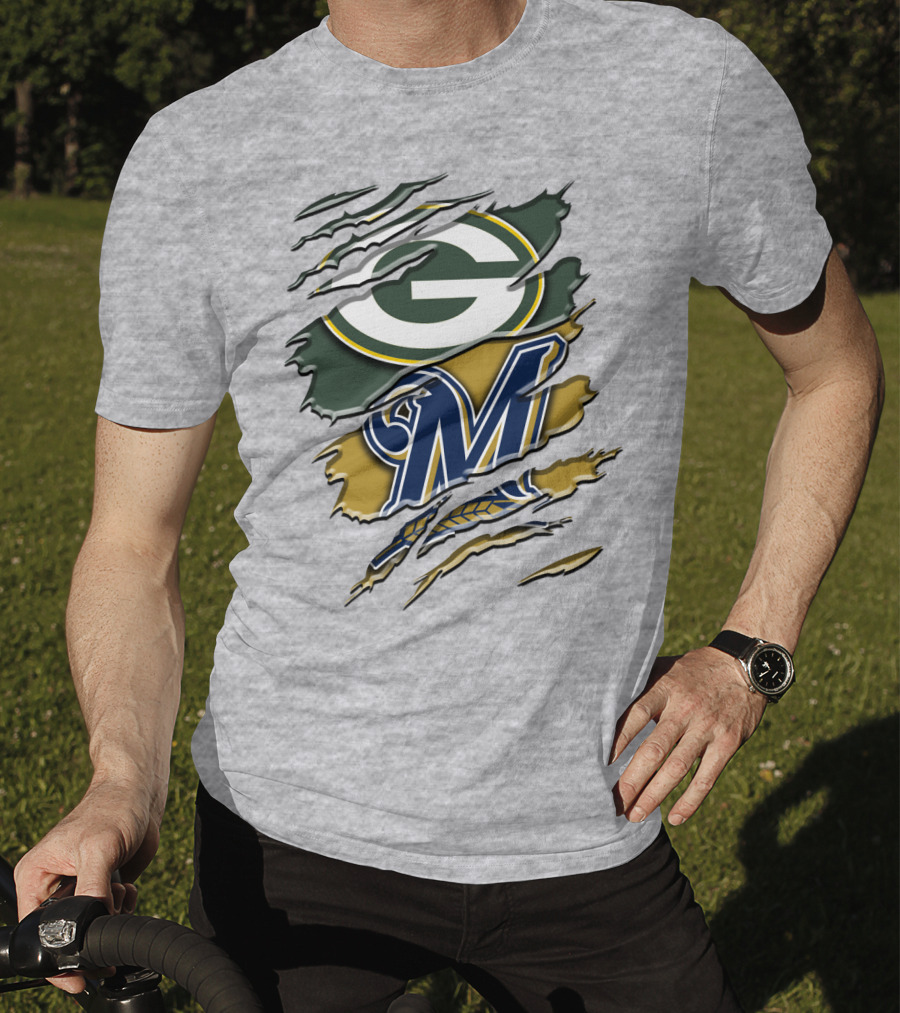 Green Bay Packers Milwaukee Brewers Crossover T-Shirt