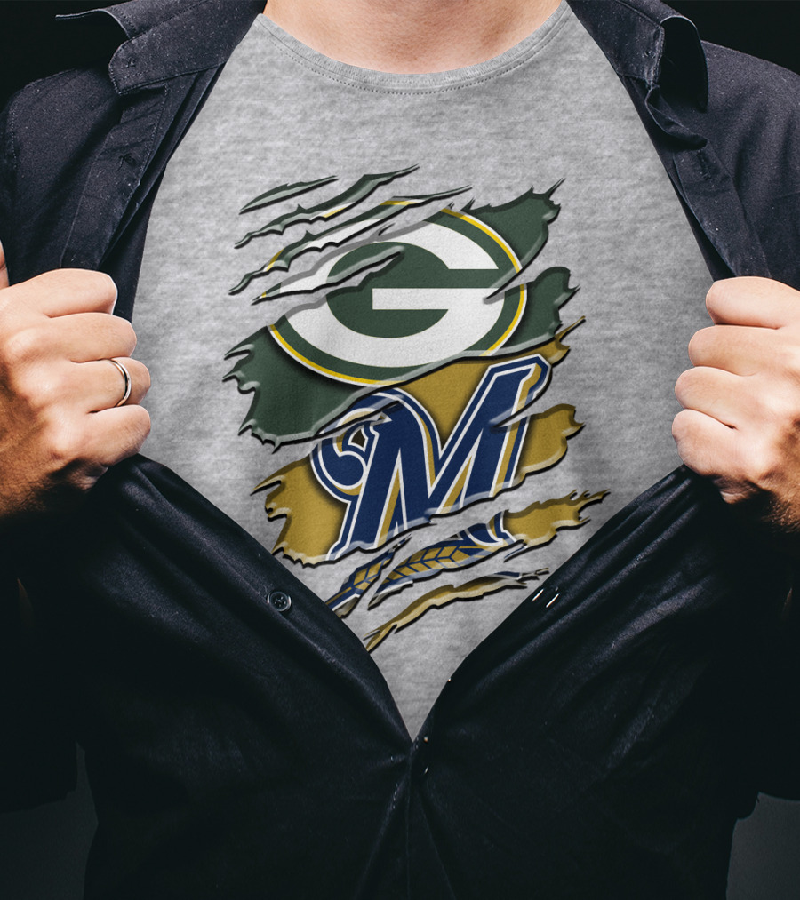 Green Bay Packers Milwaukee Brewers Crossover T-Shirt