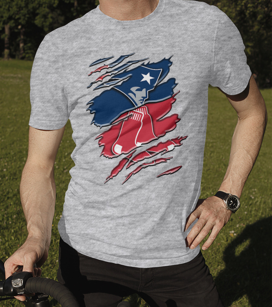 Patriots And Red Sox Ripped Design Rah 092 T-Shirt