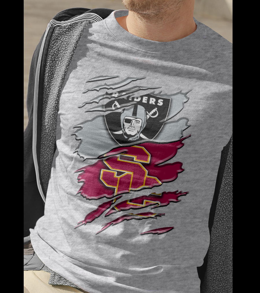 Raiders And Usc Trojans Logo Fusion Rah 098 T-Shirt