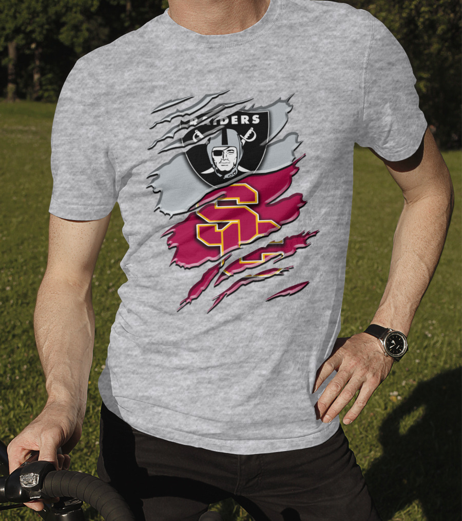 Raiders And Usc Trojans Logo Fusion Rah 098 T-Shirt