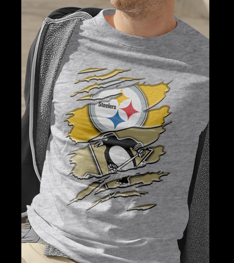 Steelers Penguins Torn Scratches Logo Collaboration T-Shirt