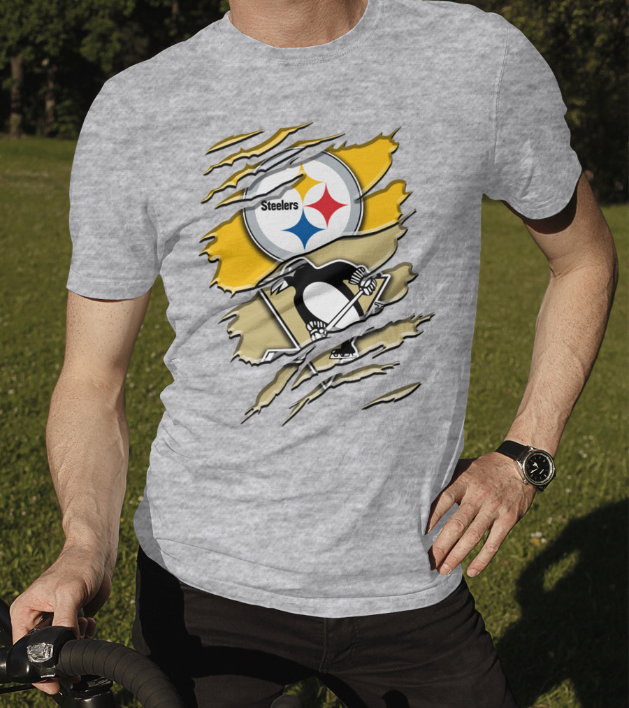 Steelers Penguins Torn Scratches Logo Collaboration T-Shirt