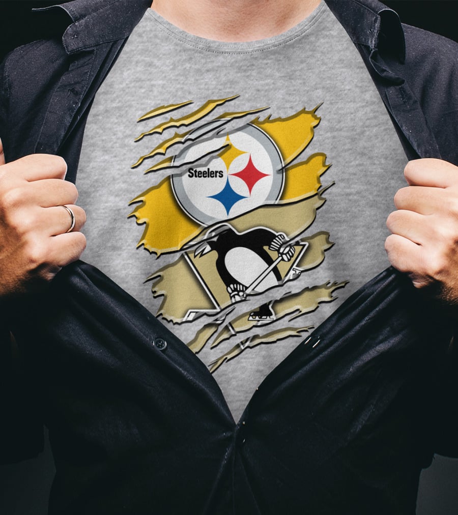 Steelers Penguins Torn Scratches Logo Collaboration T-Shirt