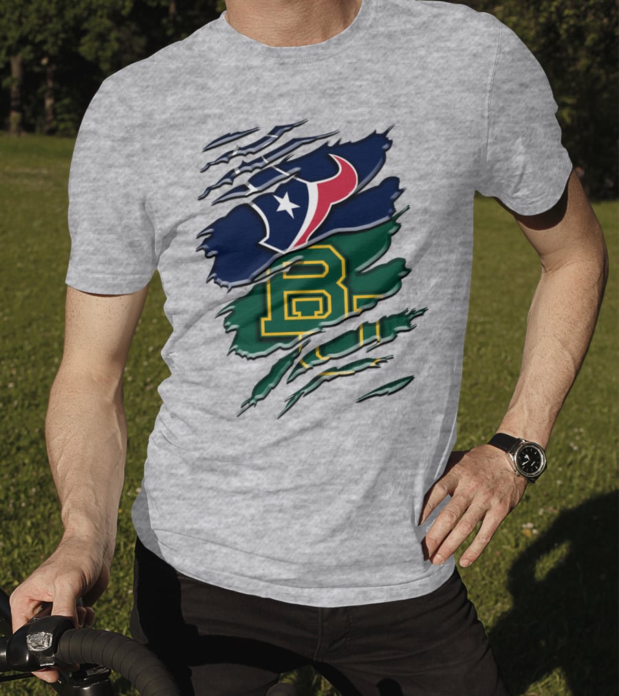 Baylor Bears Houston Texans Ripped Graphic Rah 116 T-Shirt