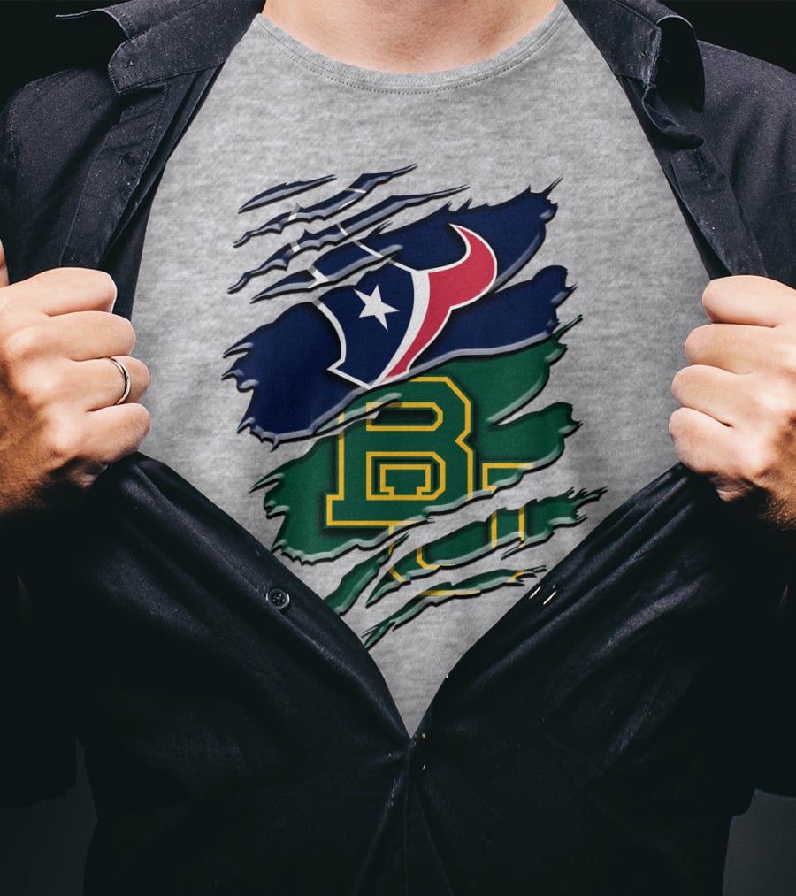 Baylor Bears Houston Texans Ripped Graphic Rah 116 T-Shirt