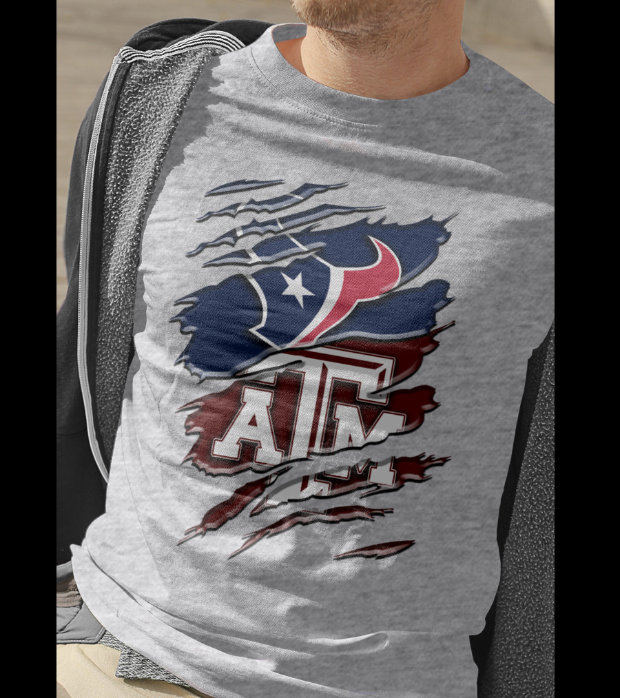 Texas A&M Aggies Houston Texans Torn Flag T-Shirt