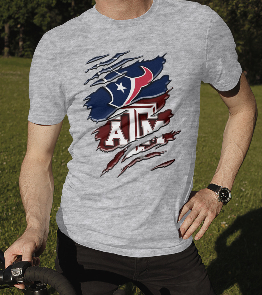 Texas A&M Aggies Houston Texans Torn Flag T-Shirt