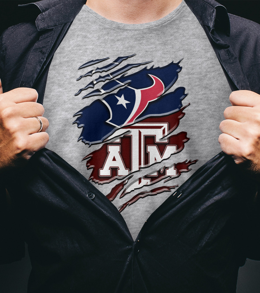 Texas A&M Aggies Houston Texans Torn Flag T-Shirt