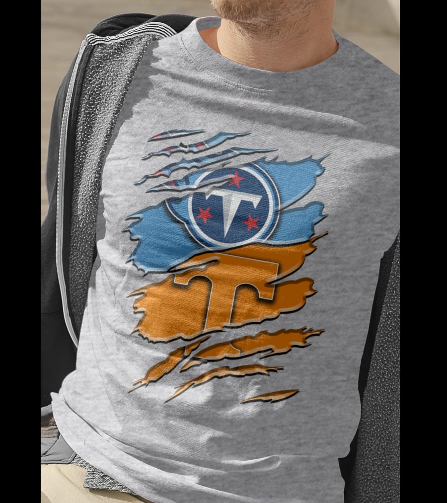 Tennessee Titans Logo With Tennessee Volunteers Colors Ripped Design Rah 131 T-Shirt