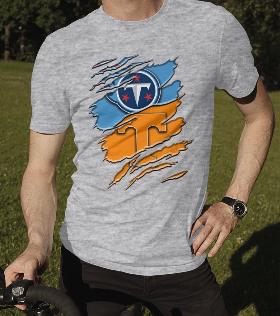 Tennessee Titans Logo With Tennessee Volunteers Colors Ripped Design Rah 131 T-Shirt