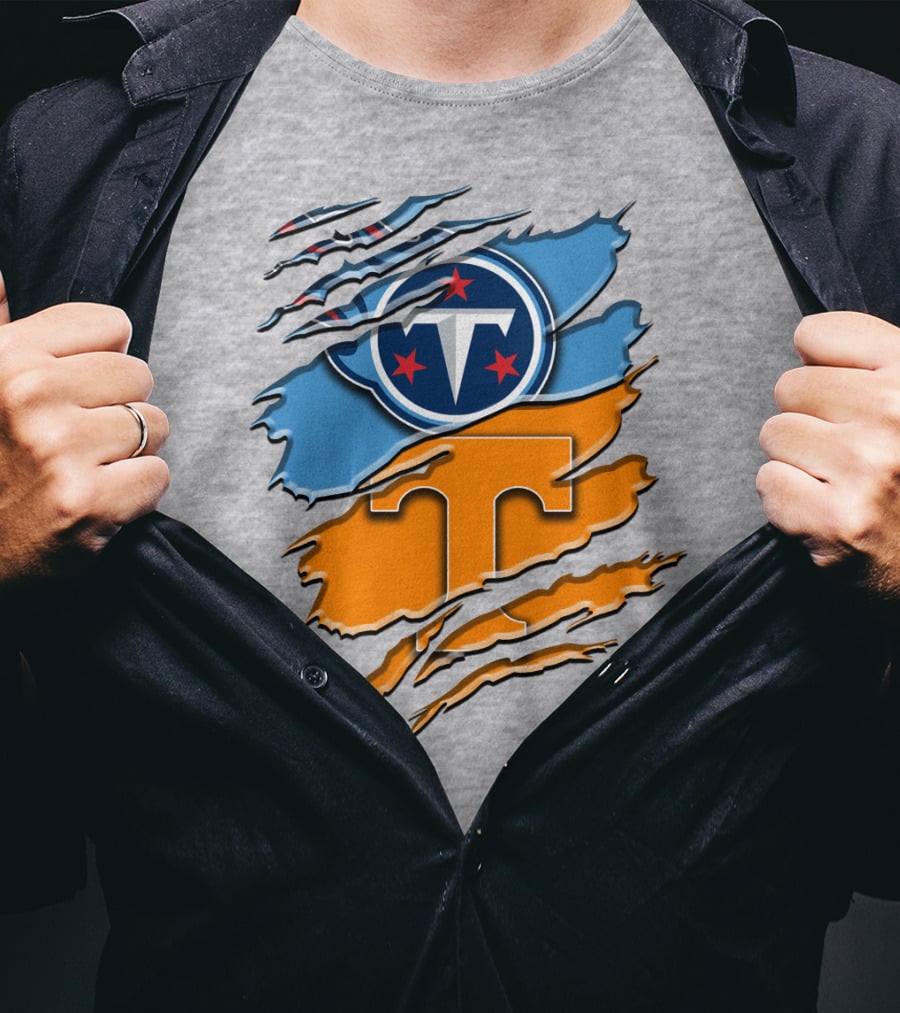 Tennessee Titans Logo With Tennessee Volunteers Colors Ripped Design Rah 131 T-Shirt